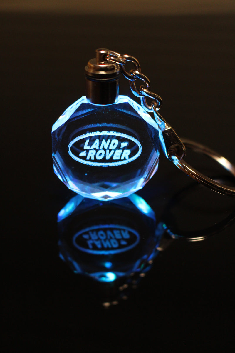 Flashing Keychain with Car Logo, Laser Engraved Crystal Body w/Colorful LED Light  (Variant Selections)